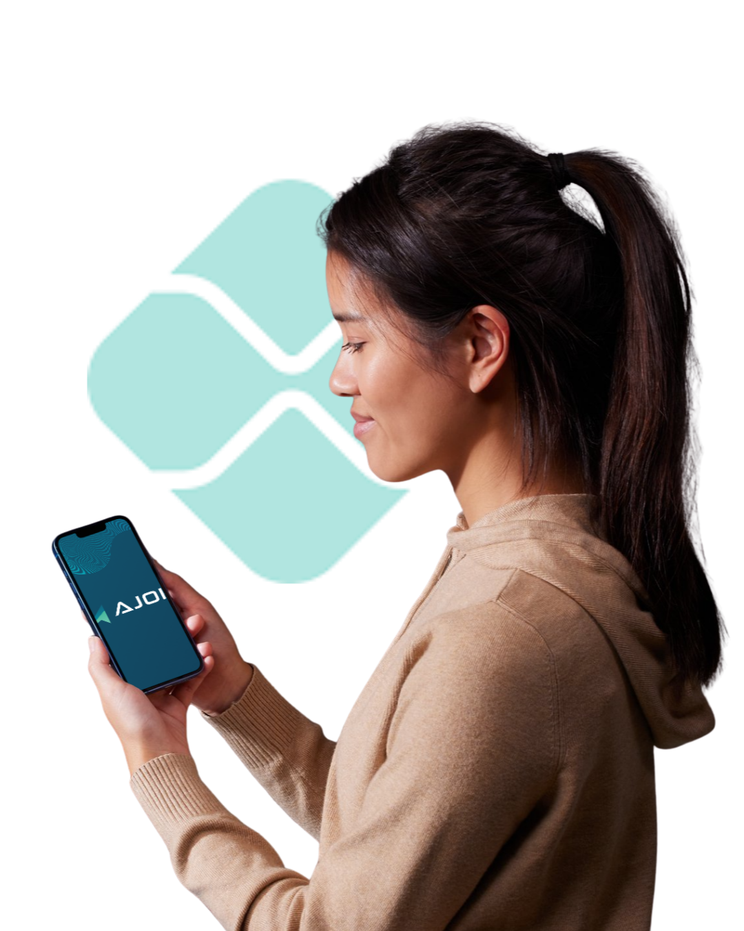 Mulher usando celular para fazer Pix